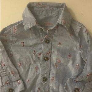 Cat & Jack Christmas Candy Cane Collared Button Down Onesie Size 3/6m
